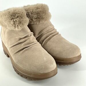 Baretraps Size 7.5 Nuri Suede Faux Fur Trim Ankle Boots Tan Winter Cozy